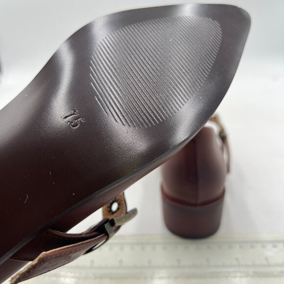 YDN Brown Ankle Strap Pointed Toe Mary Jane Chunky Heels Loafers Buckle Pumps - Picture 6 of 8